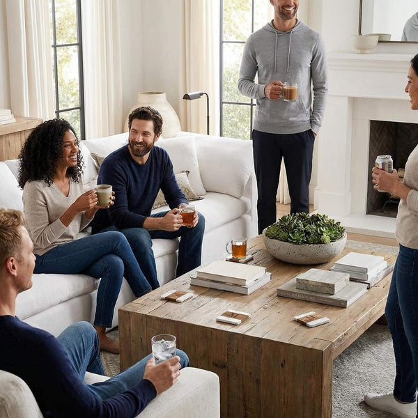 custom marble and wood coasters protecting table