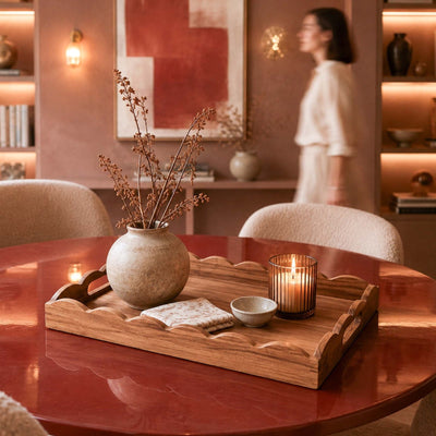 Wooden serving tray for table organization