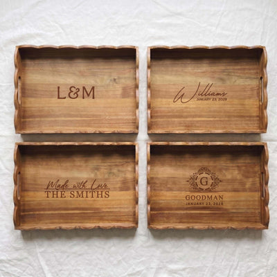Personalized acacia trays with custom engraving options