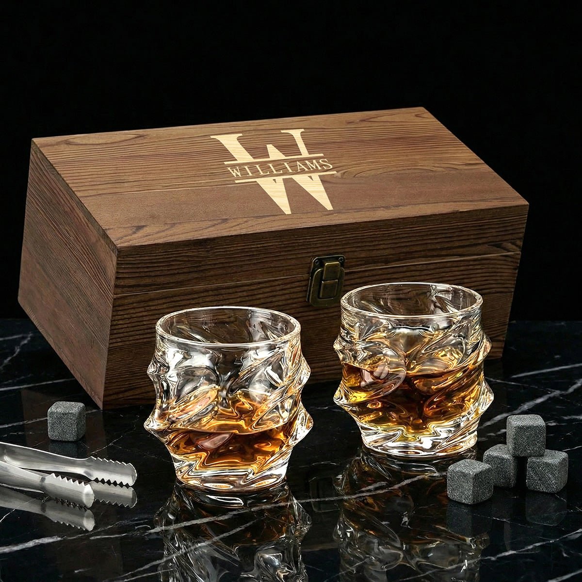 Custom Whiskey Box Set with Sculpted Glasses