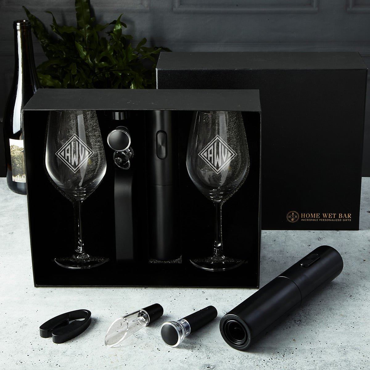 Custom Wine Gift Set - 6pc Boxed Set with Wine Opener, Glasses, and Accessories