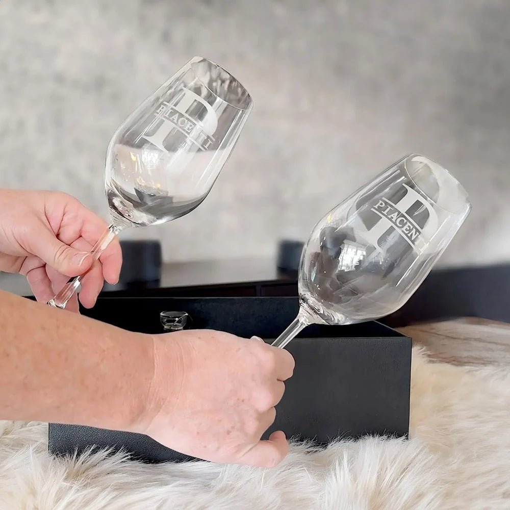 Custom Wine Glass Set - 6pc Boxed Wine Gift Set with Electric Opener