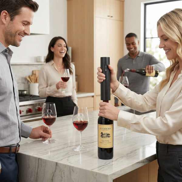 Custom Wine Glass Set - 6pc Boxed Wine Gift Set with Electric Opener