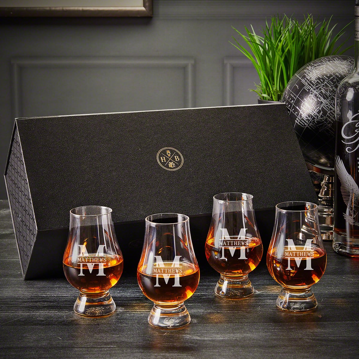 Customized Glencairn Whiskey Glasses and Luxury Box Set
