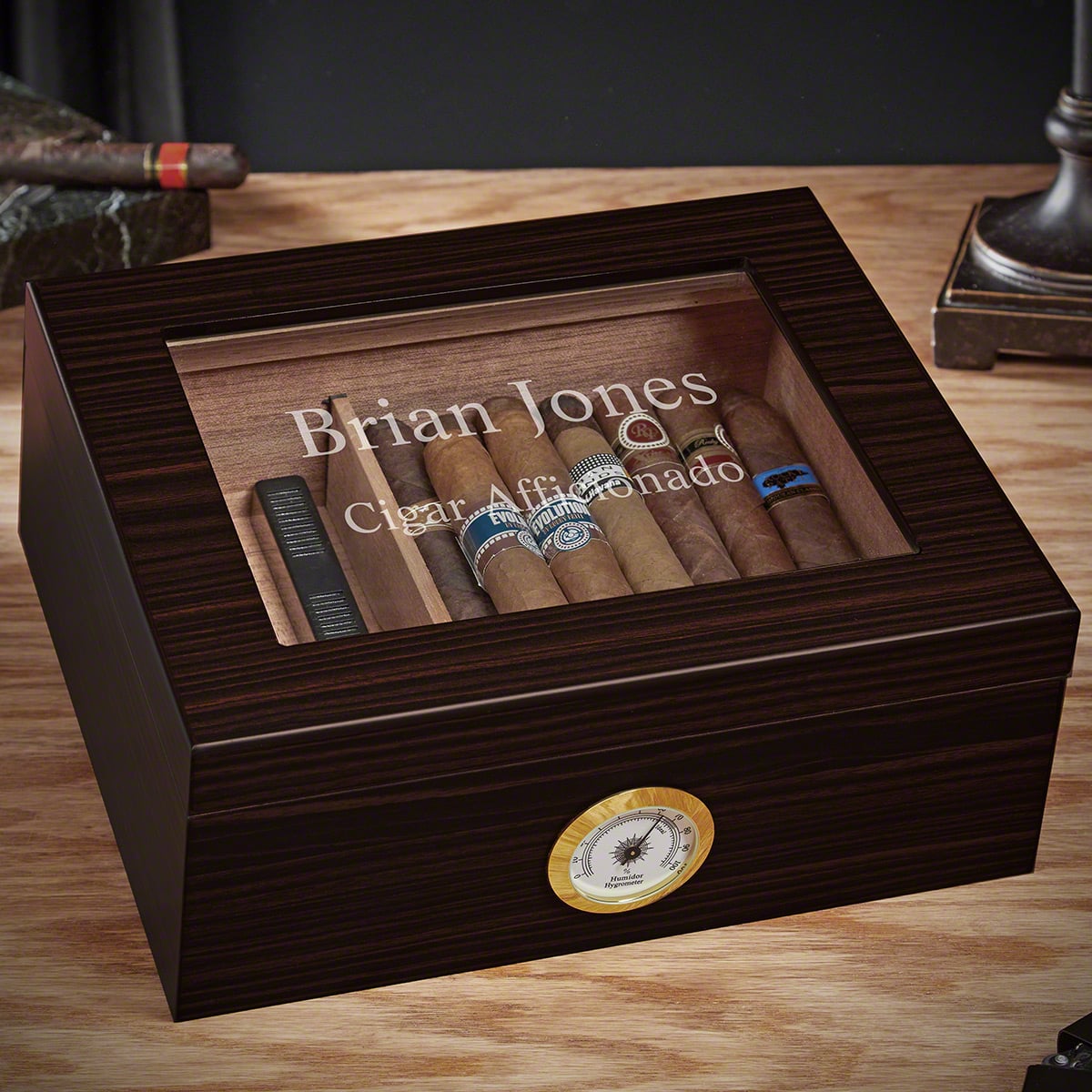 Dante Personalized Humidor Cigar Box with Hygrometer