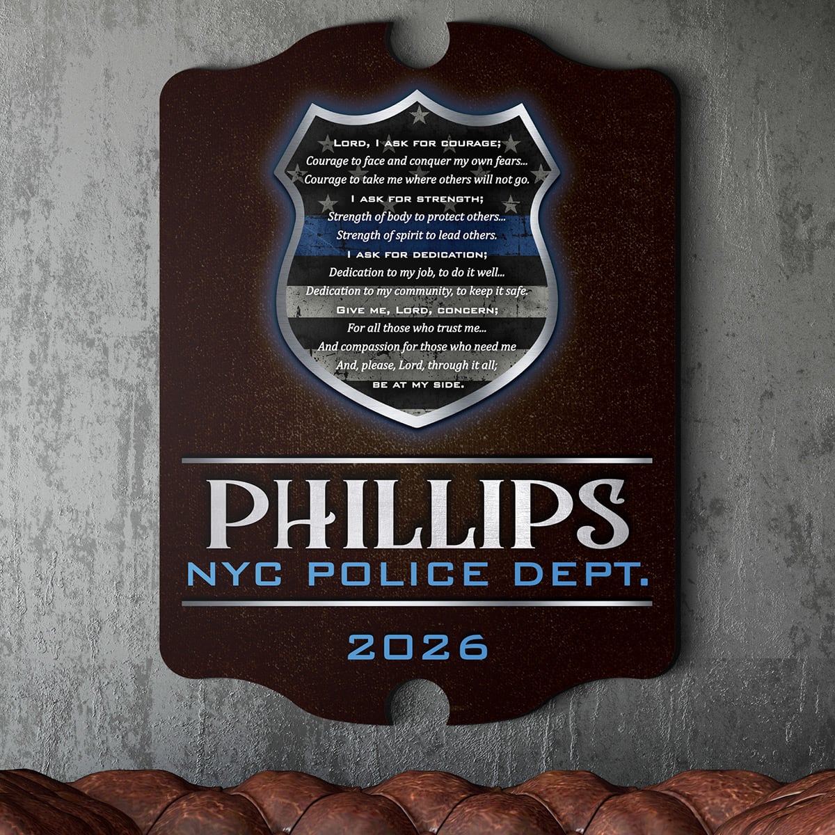 Dedication and Courage Personalized Wood Sign Police Gift