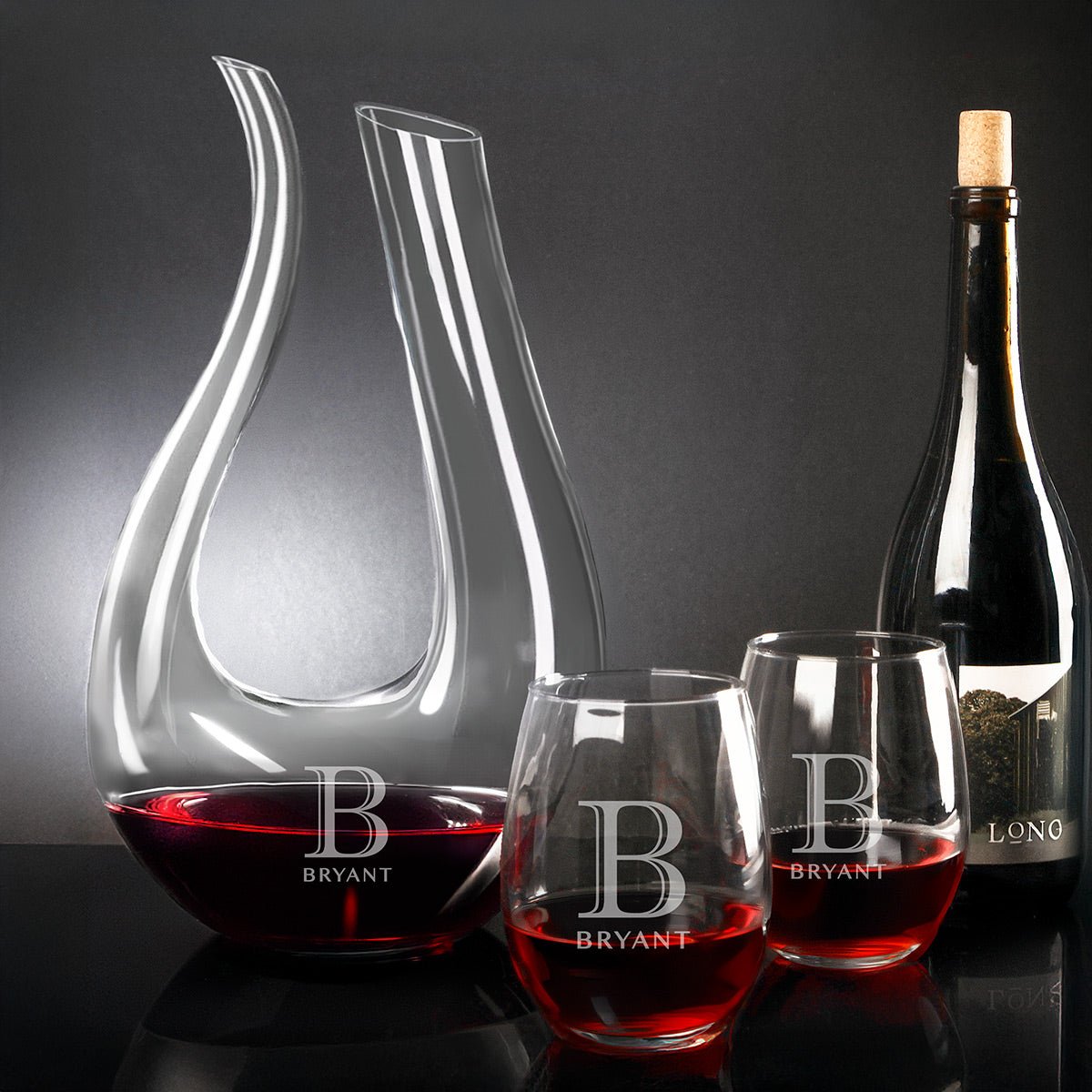 Dolcetto Custom Wine Carafe with Stemless Wine Glasses