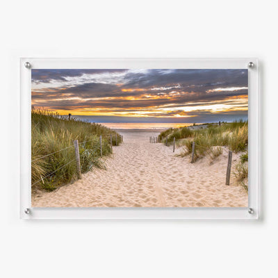 Acrylic wall art featuring a sandy path through coastal dunes