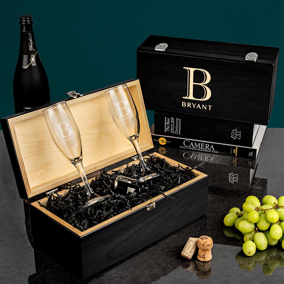 Engraved Champagne Gift Box 4pc - Ebony Box