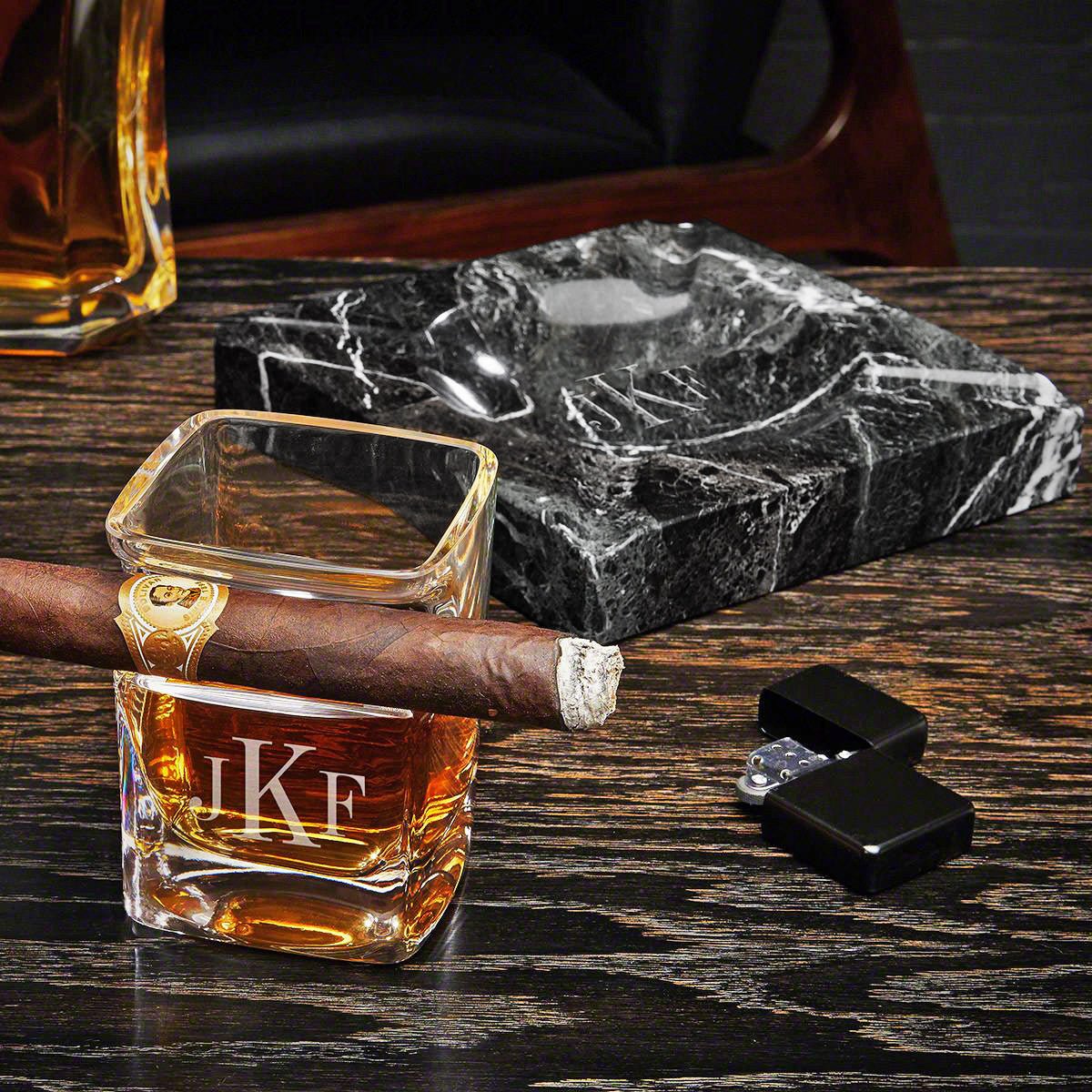 cigarette holder and ashtray Engraved Cigar Ashtray and Cigar Glass Gift Set Cigar Gifts