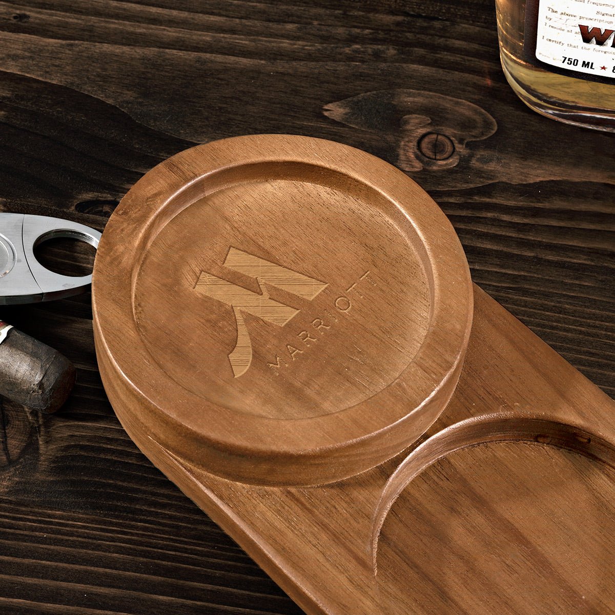 Engraved Cigar Ashtray and Whiskey Glass Holder