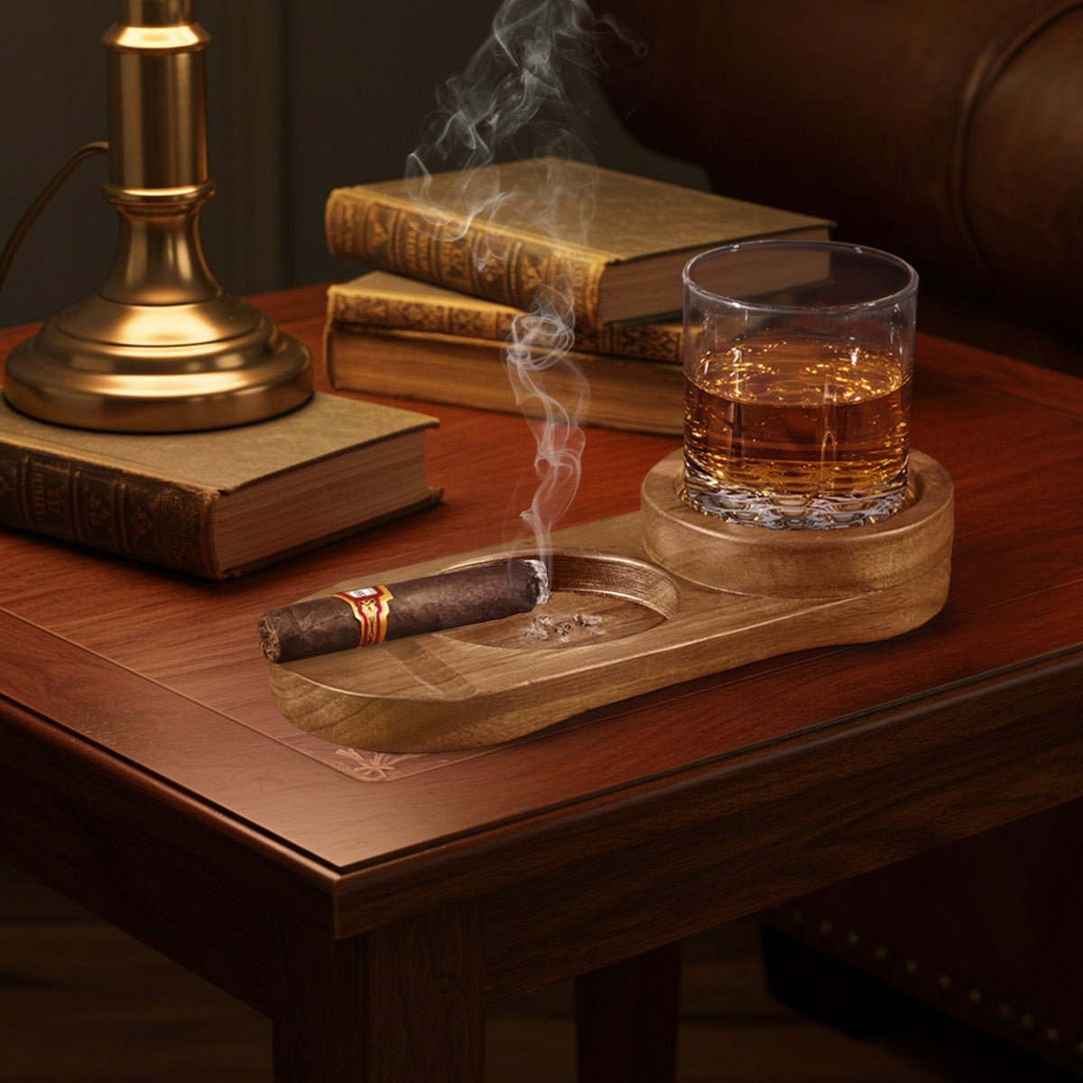 Engraved Cigar Ashtray and Whiskey Glass Holder