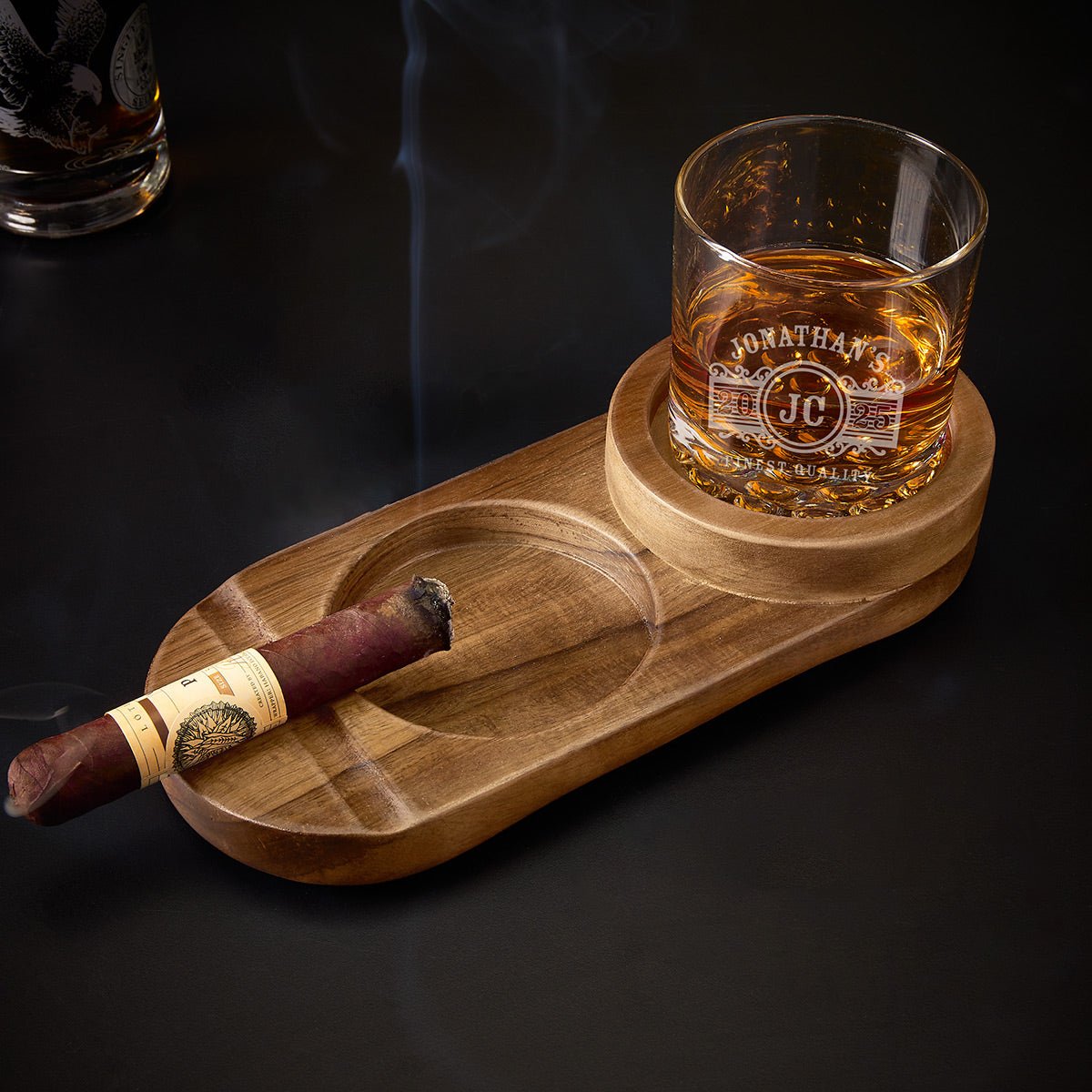 Engraved Cigar Ashtray and Whiskey Glass Holder