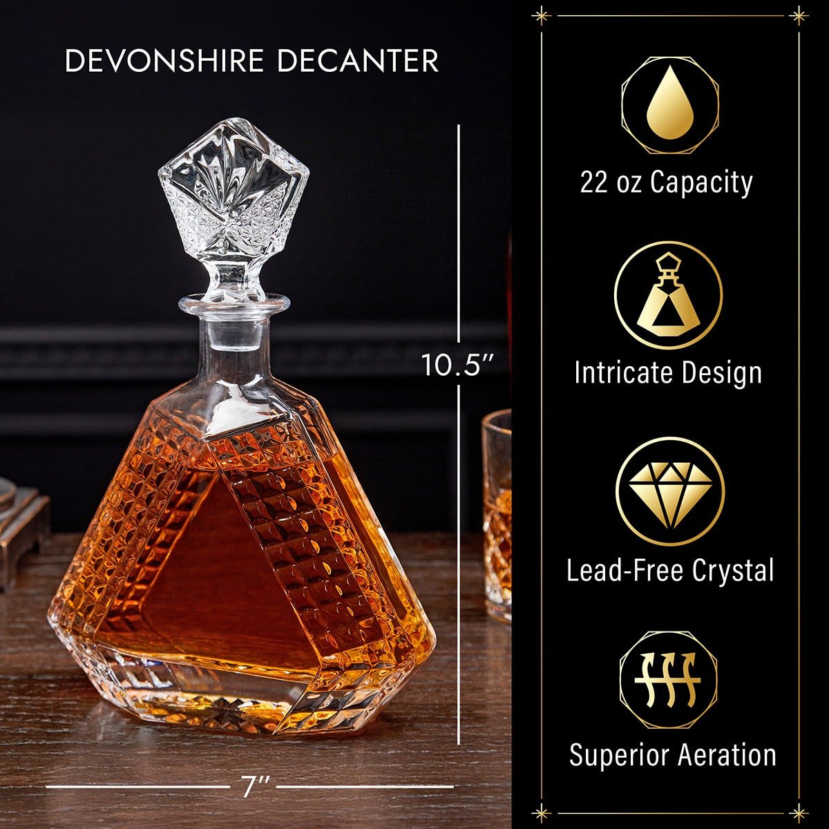 Engraved Devonshire Crystal Liquor Decanter