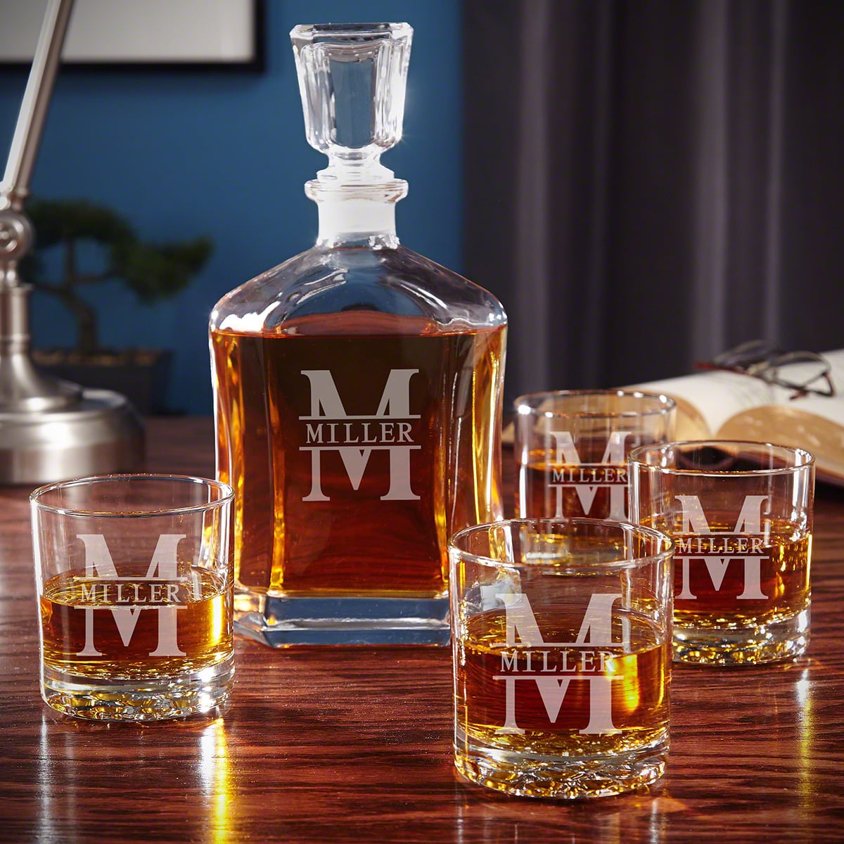 Engraved Firefighter Liquor Decanter Set with Whiskey Glasses - Handcrafted Box