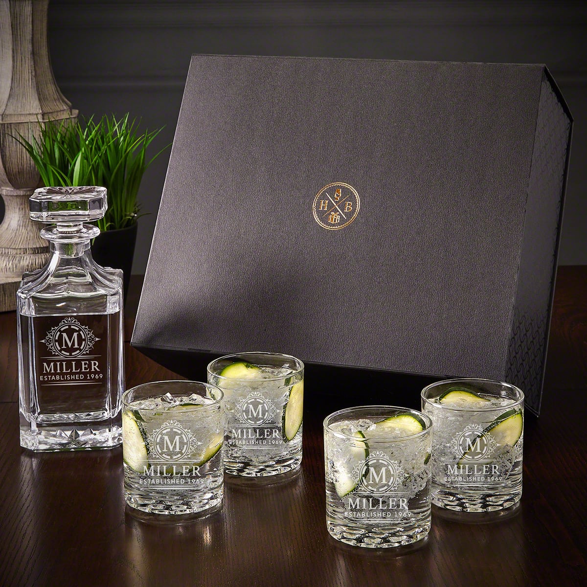 Engraved Gin and Tonic Gift Set With Cocktail Glasses & Luxury Box - 6pc