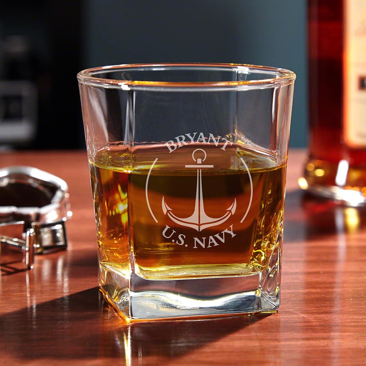 Engraved Liquor Decanter with Rocks Glasses Navy Gifts - 6 pc