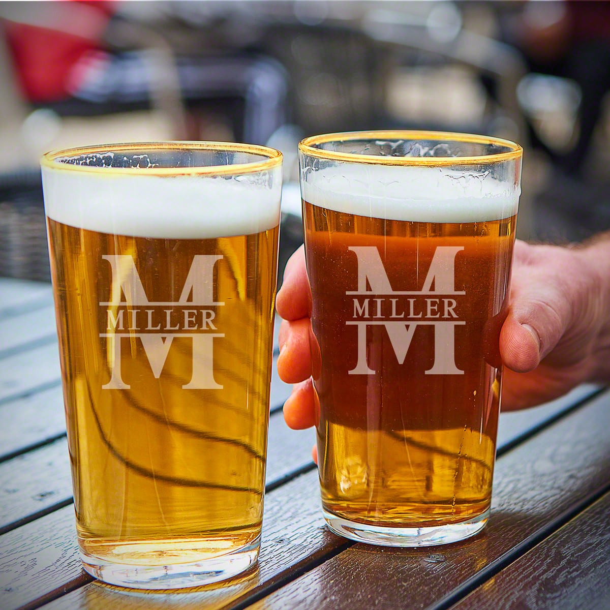 Engraved Pint Glasses Gold Rim, Set of 4