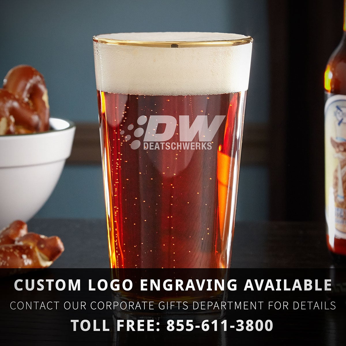 Engraved Pint Glasses Gold Rim, Set of 4