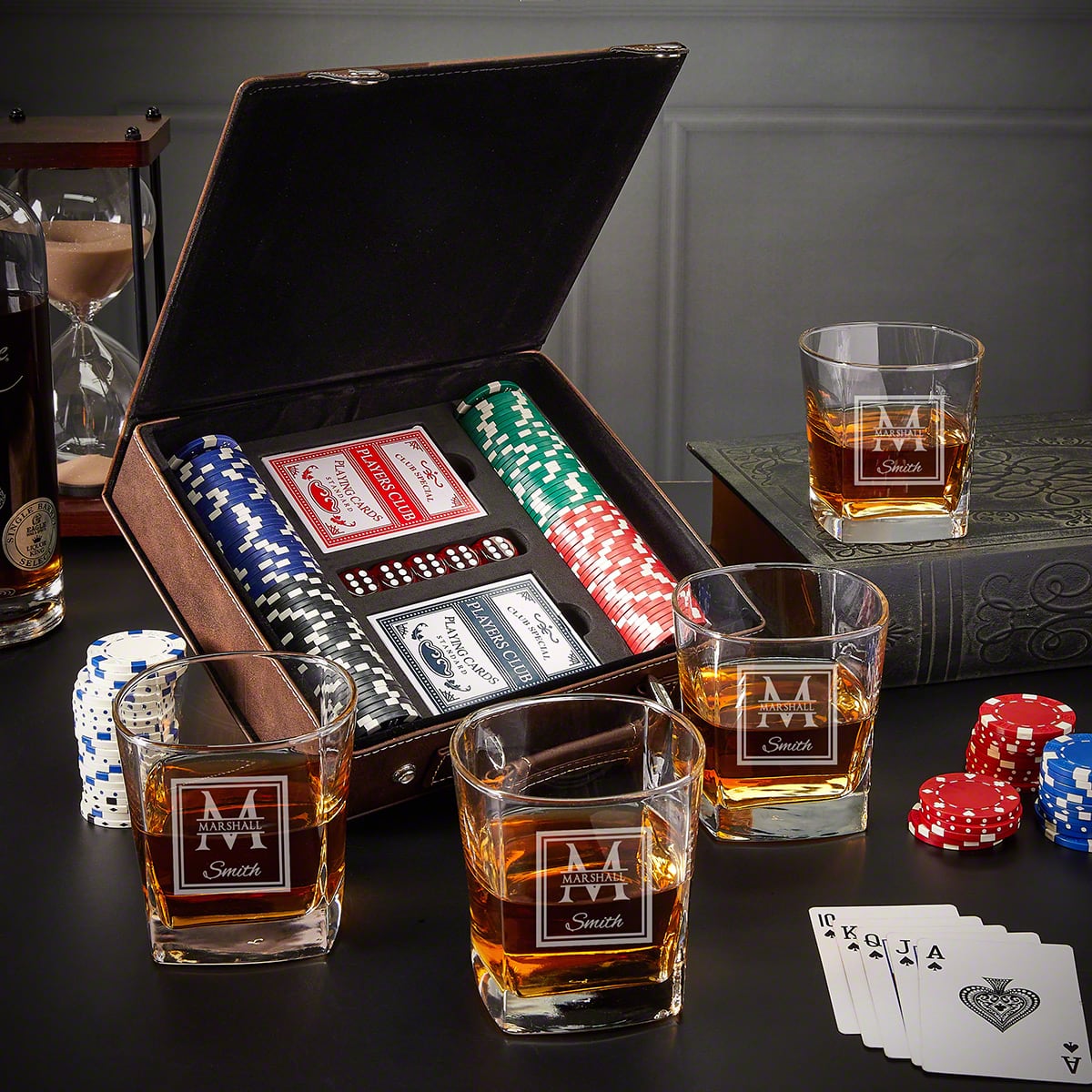Engraved Poker Gift Set with Rocks Glasses