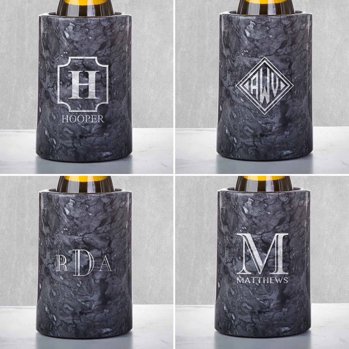 Engraved Wine Chiller with Stemless Wine Glasses Set - 5pc