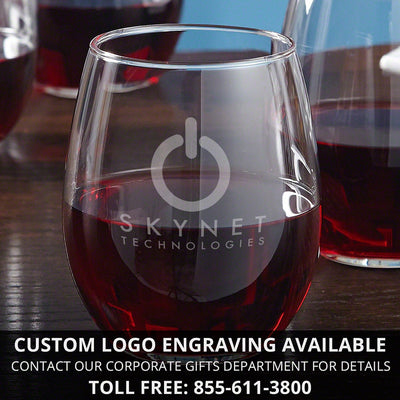 Engraved Wine Chiller with Stemless Wine Glasses Set - 5pc