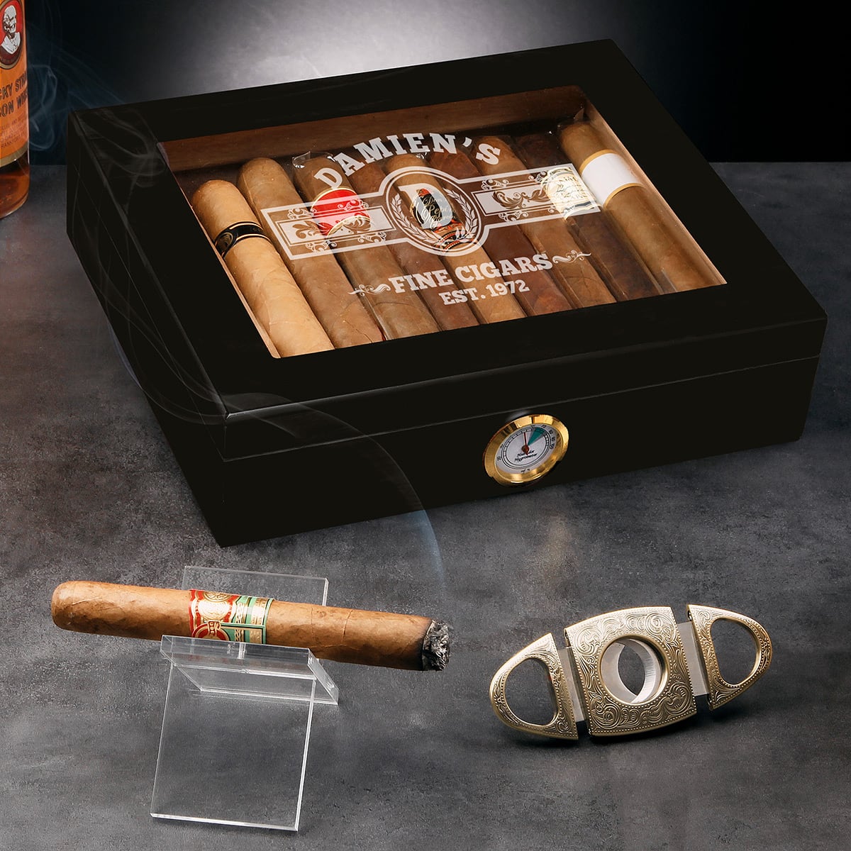 Esperanza Cigar Humidor Set, Gifts for Cigar Lovers - Ebony Black