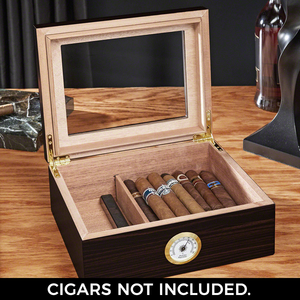 Dante Personalized Humidor Cigar Box with Hygrometer - Espresso Brown Cedar Lined