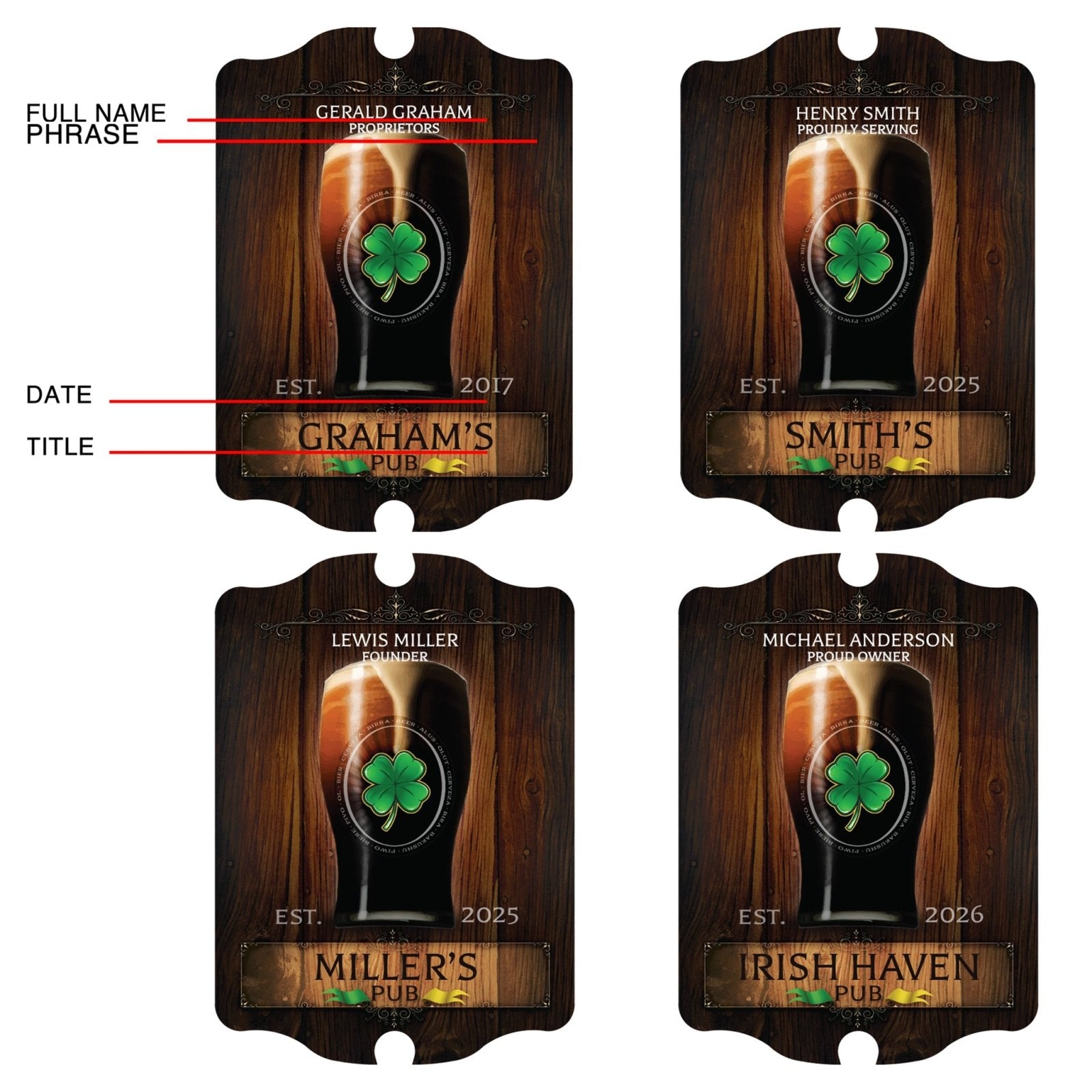 Failte Irish Pub Personalized Wooden Sign