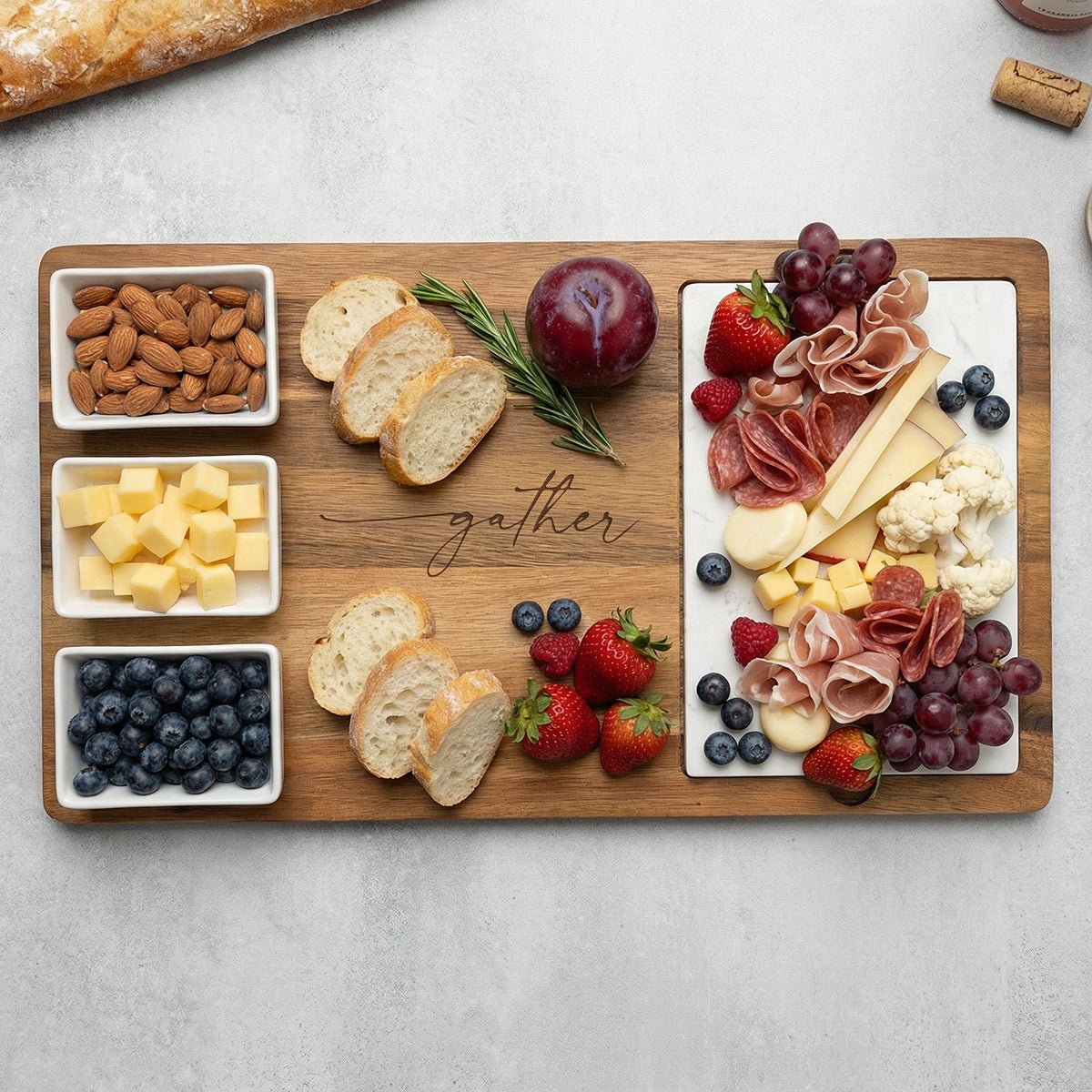 Fete Charcuterie Serving Board Including Ceramic Serving Bowls