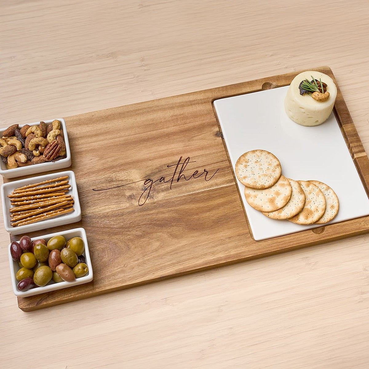 Fete Charcuterie Serving Board Including Ceramic Serving Bowls