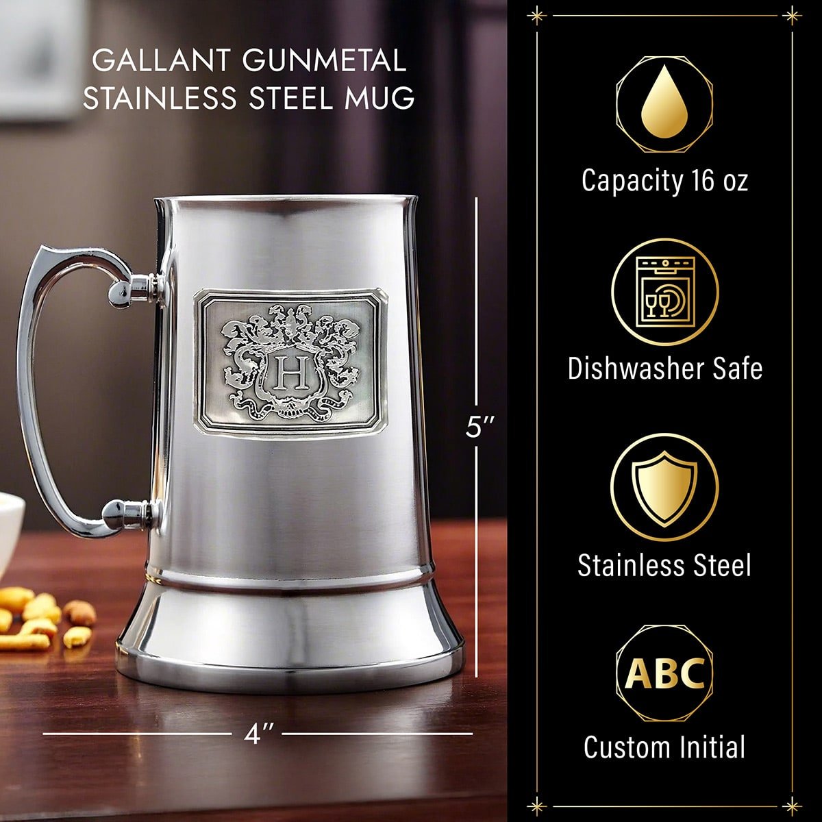 Gallant Gunmetal Personalized Beer Mug