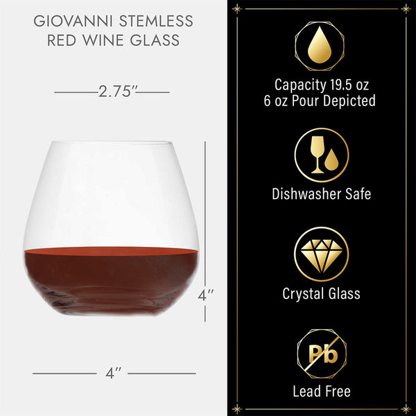 Giovanni Personalized Stemless Red Wine Glass