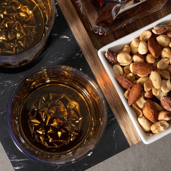 Glacier Glasses Whiskey Gift Set w/ Decanter and Winslow Marble Serving Tray