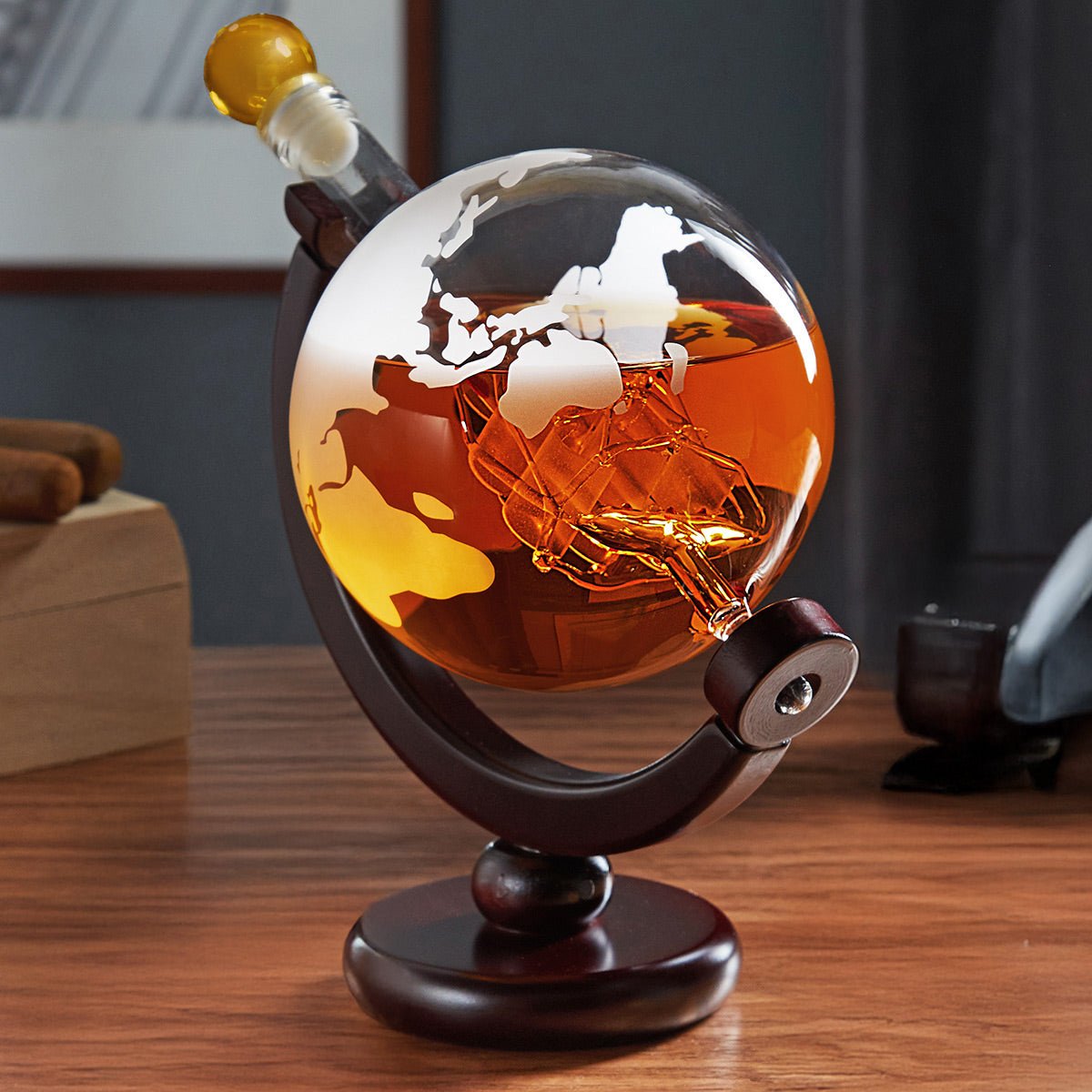Globe Whiskey Decanter with Ship