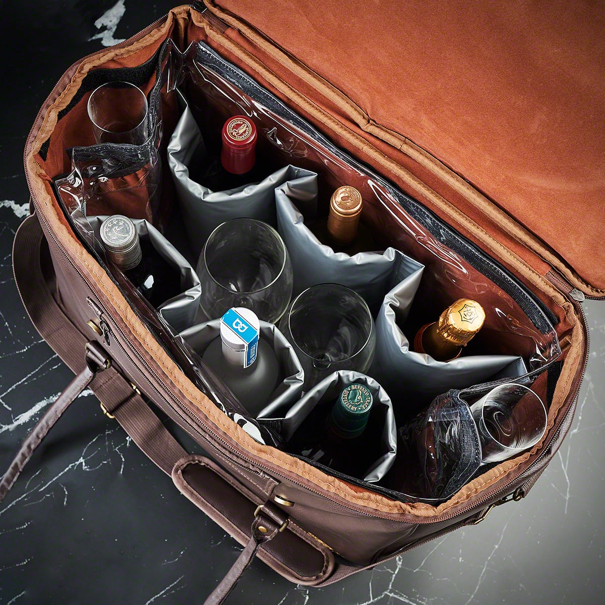 Graham Personalized Weekender Bag - 6 Bottle Travel Wine Carrier - Insulated Wine Bag Cooler