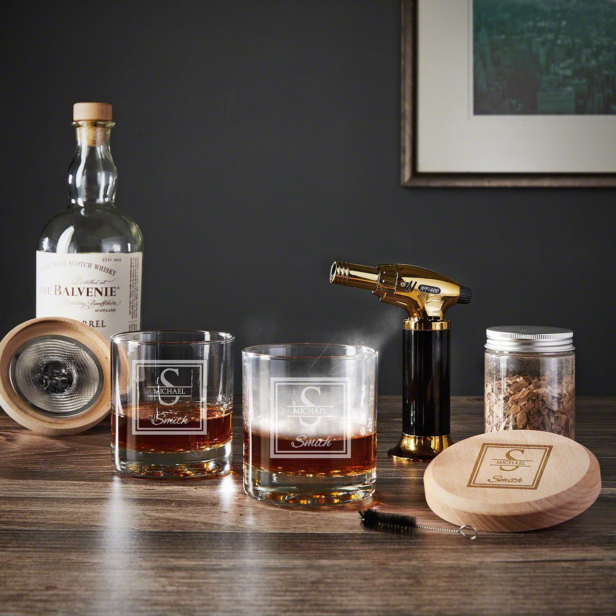 Halo Cocktail Smoker Set 7pc with Two Personalized Glasses