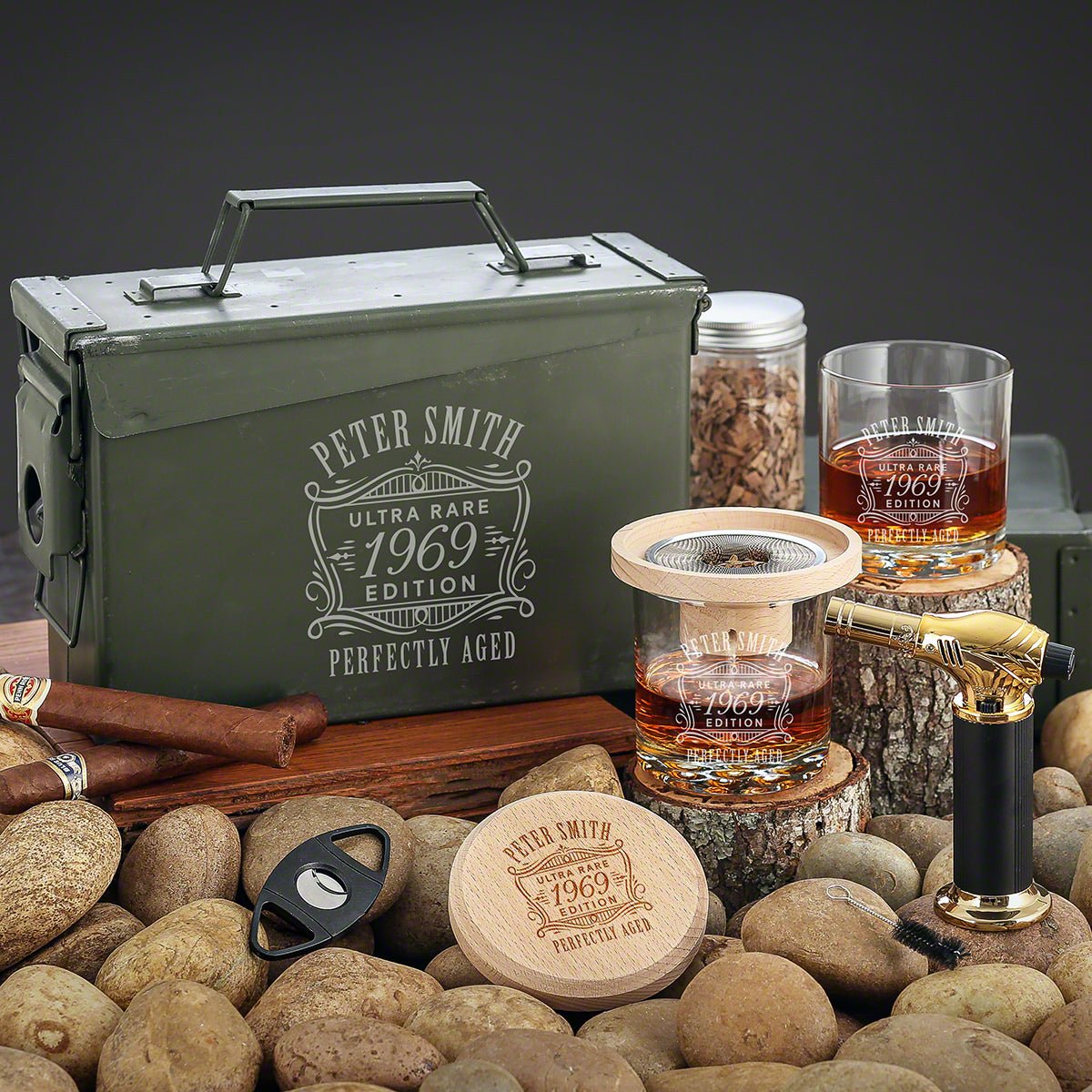 Halo Drink Smoker 9 pc Personalized 30 Caliber Ammo Box Gift Set