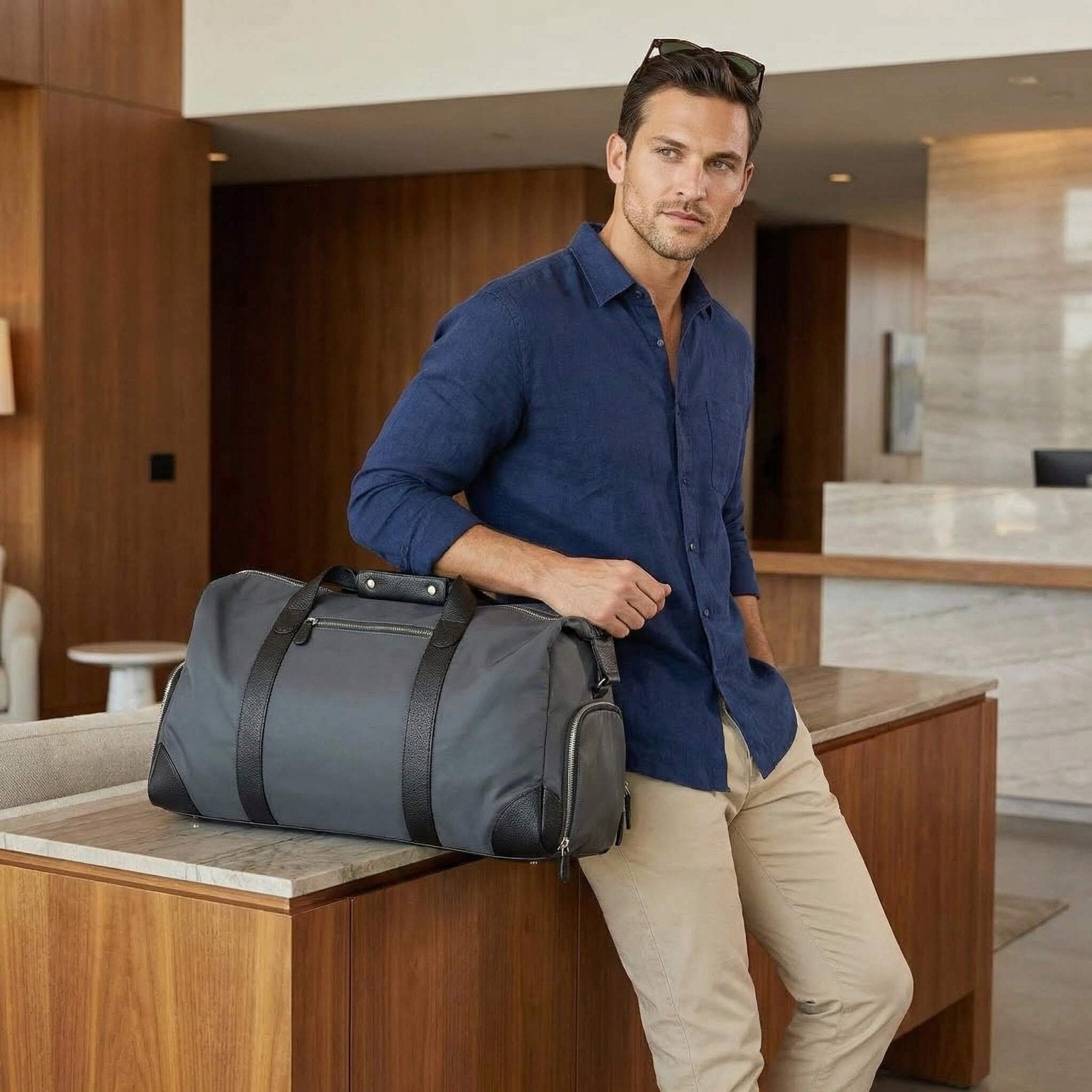 Harrison Travel Duffel Bag w Shoe Compartment 22" - Charcoal Grey