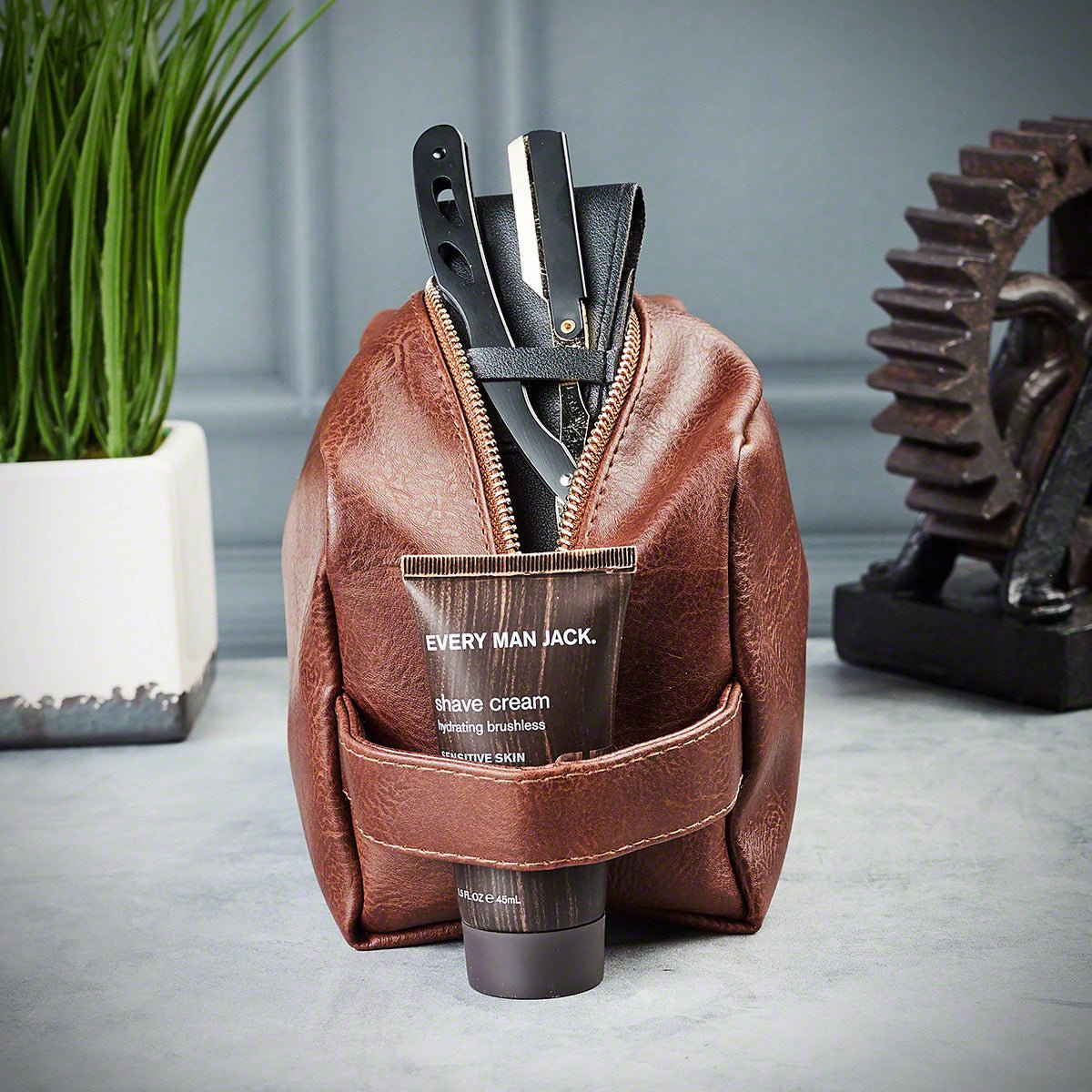 Hayden Mens Toiletry Bag with Custom Straight Razor Shaving Kit - Dopp Kit