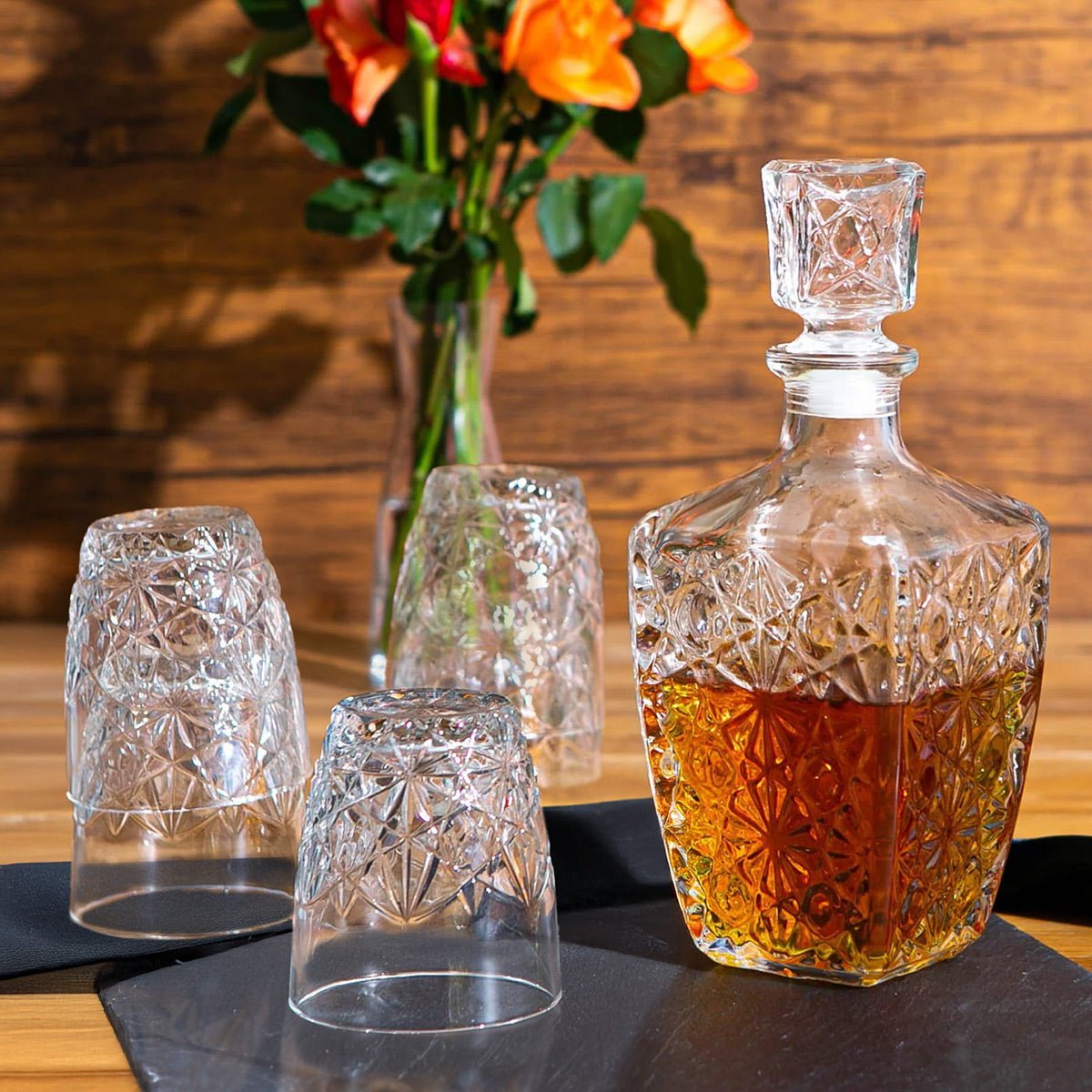 Marquise Cut Whiskey Decanter and Glasses, 7 - Piece Set