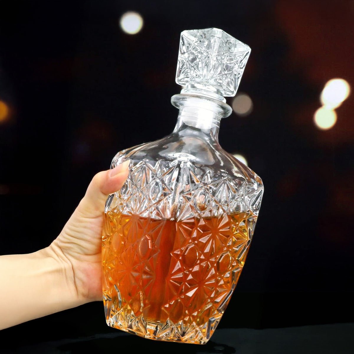 Marquise Cut Whiskey Decanter and Glasses, 7 - Piece Set