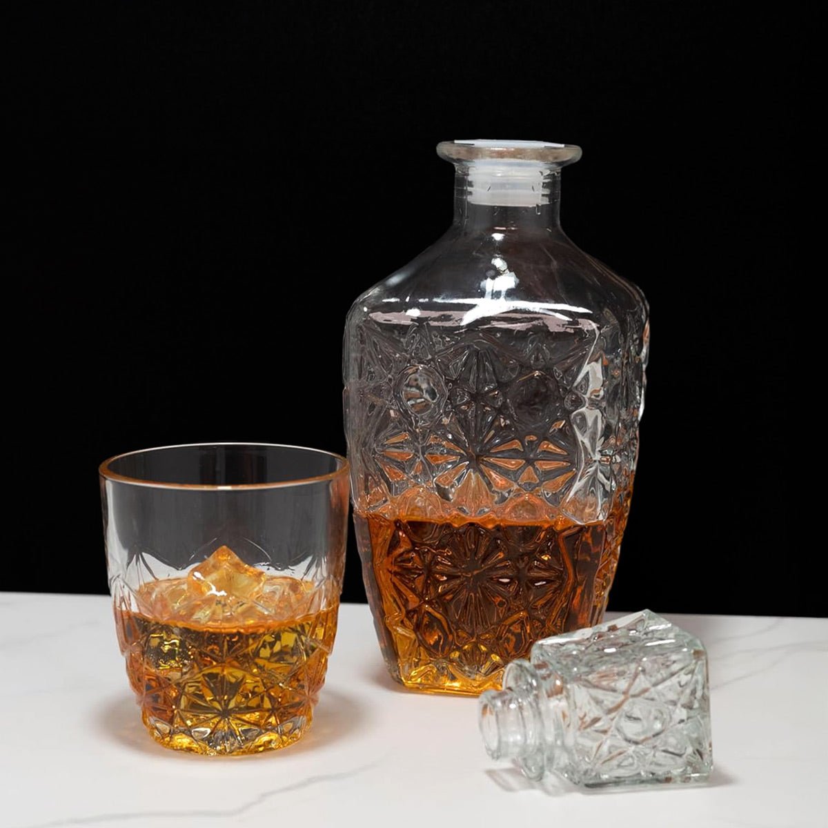 Marquise Cut Whiskey Decanter and Glasses, 7 - Piece Set