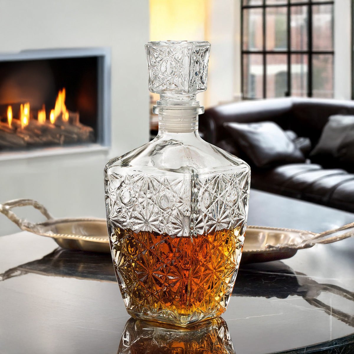 Marquise Cut Whiskey Decanter and Glasses, 7 - Piece Set
