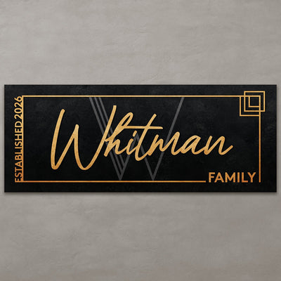 Modern Custom Family Name Sign, Black and Gold