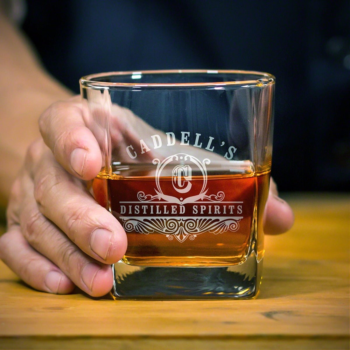 Monogram Etched Whiskey Glasses, Set of 2