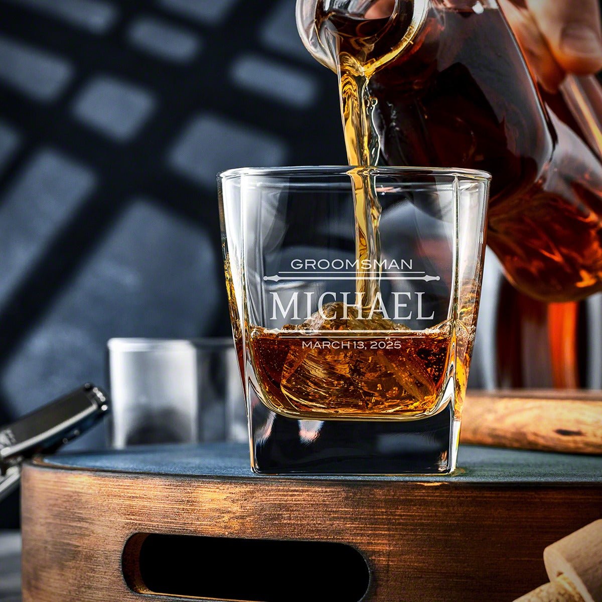 Monogram Etched Whiskey Glasses, Set of 2