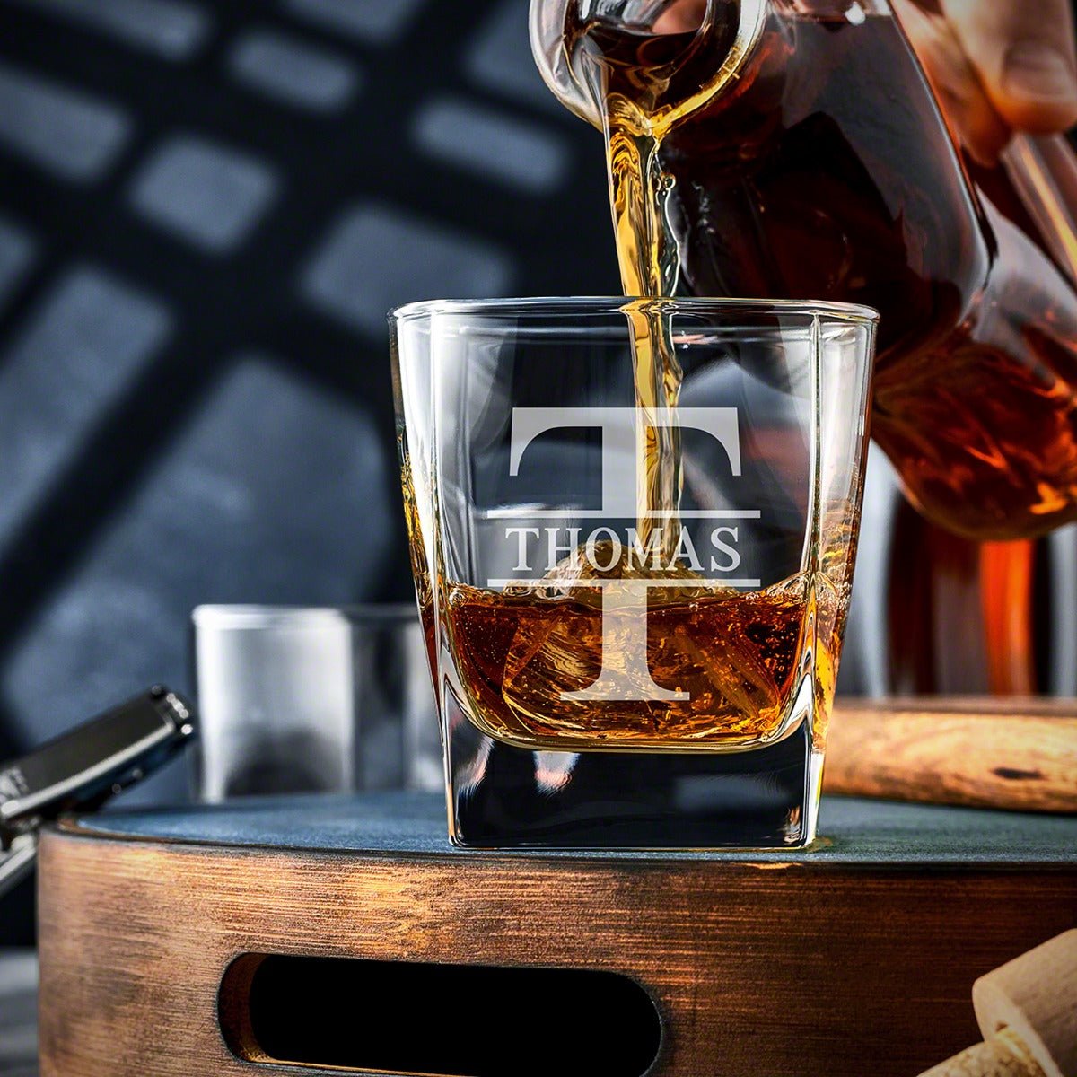 Monogrammed Square Rocks Glass