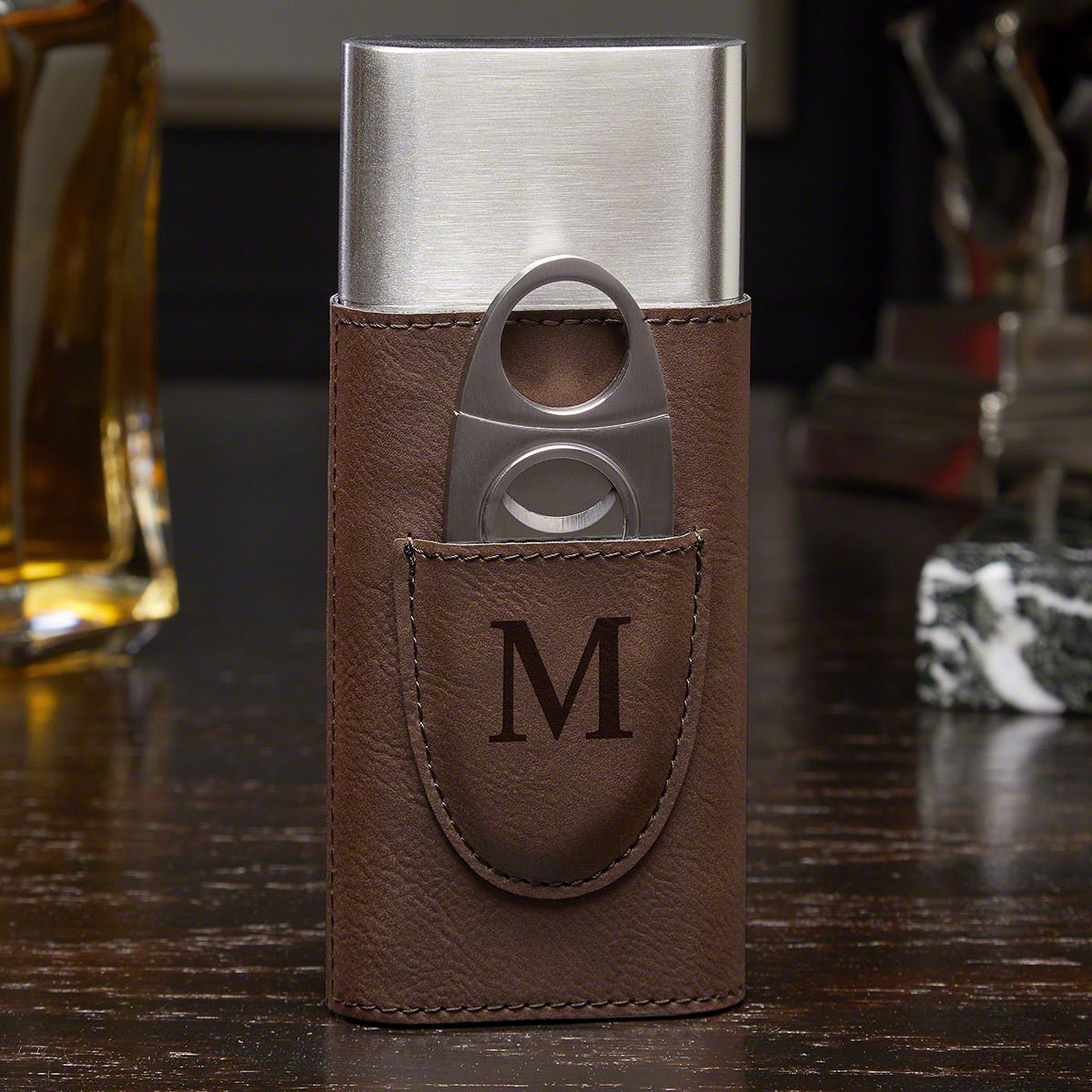 Monogrammed Travel Cigar Case with Cigar Cutter