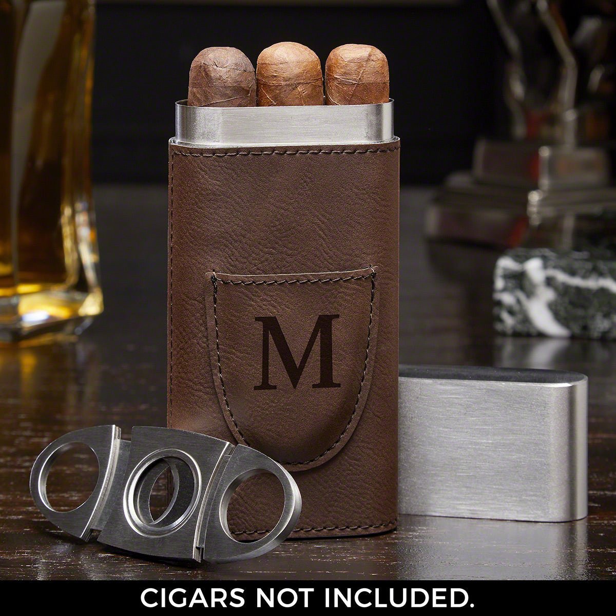Monogrammed Travel Cigar Case with Cigar Cutter